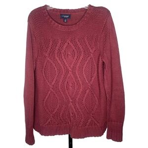 LANDS' END Women's size‎ large Red Fisherman Sweater 100% Baumwolle cable knit